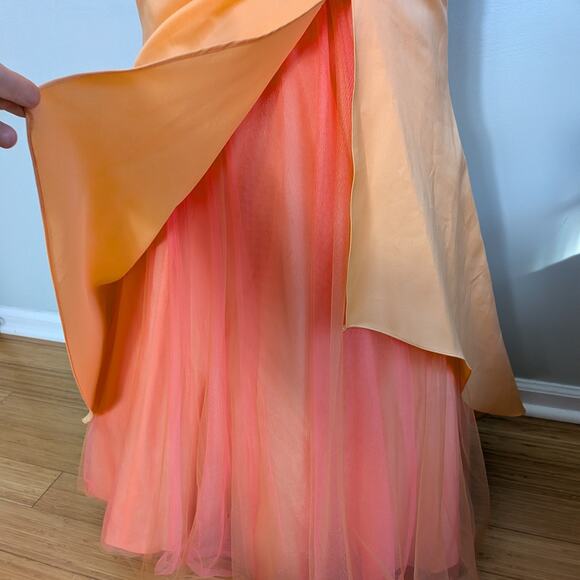 Y2K Prom Dress Maxi Gown 10 Orange Corset Vintage Glam Floral Mermaid Strapless - Picture 5 of 11
